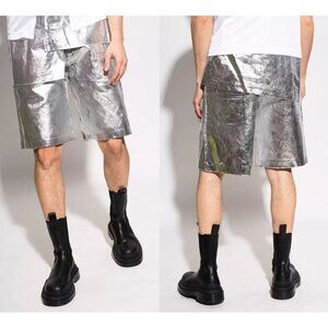 Comme Des Garçons Homme Plus Distressed Silver Foil Shorts NWT